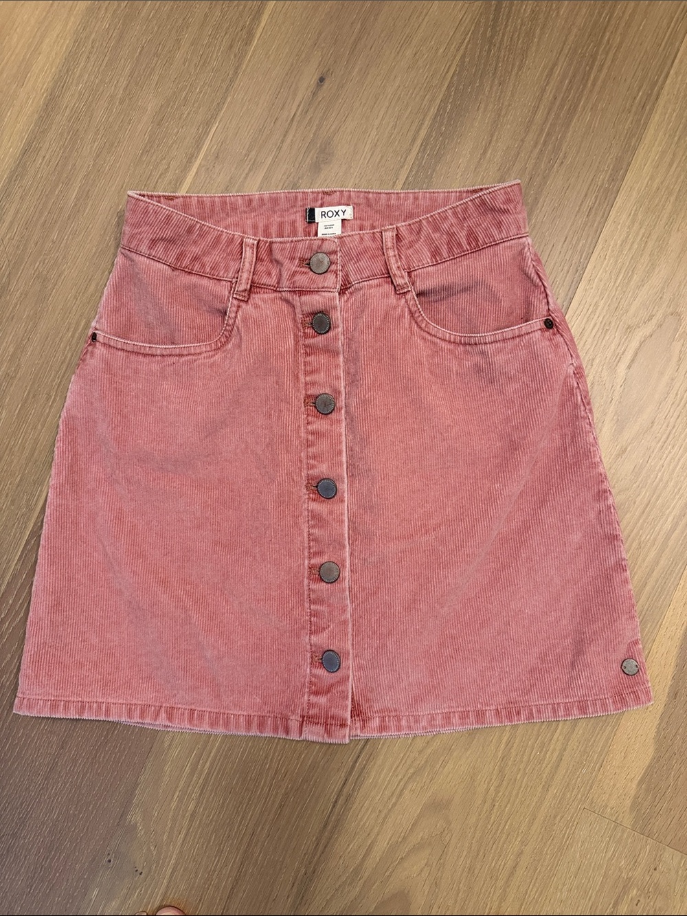 Roxy Dusty Rose Button-Front A-Line Corduroy Skirt